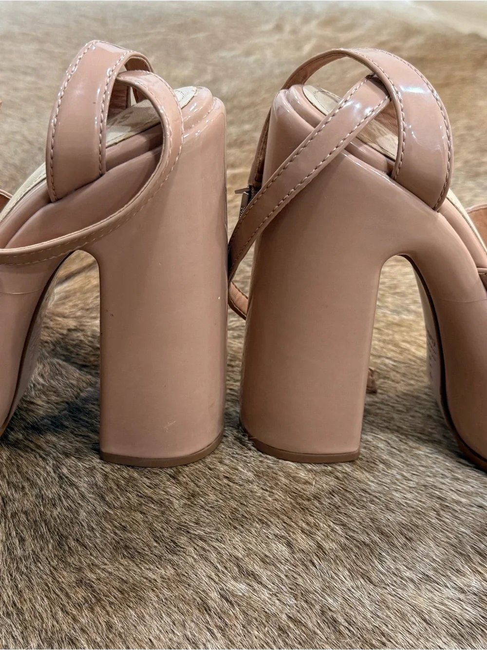 Schutz Nude Pattie Patent Leather Platform Sandals